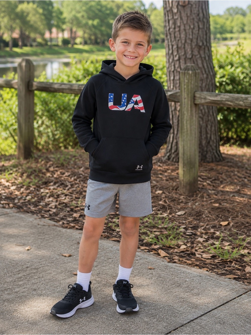 Under Armour Black Freedom Hoodie Sweatshirt Boys Size Small (8) NWT